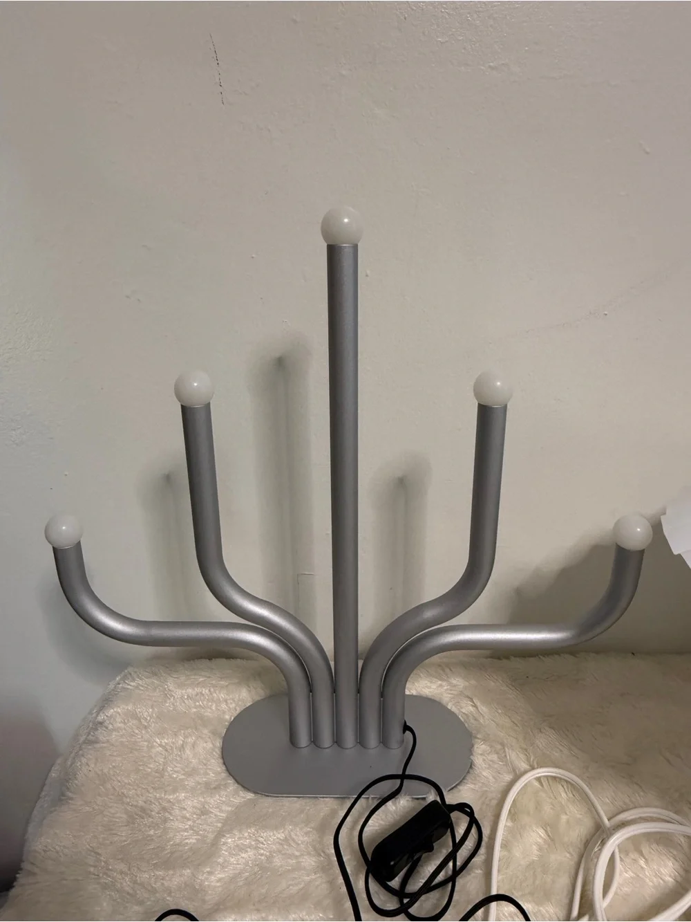 IKEA Gray Multi-Arm LED Table Lamp and White Pleated Table Lamp